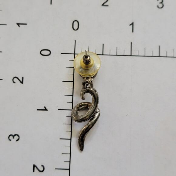 Vintage Earrings Statement Studs Silver Tone Swirl Dangle - Picture 3 of 11